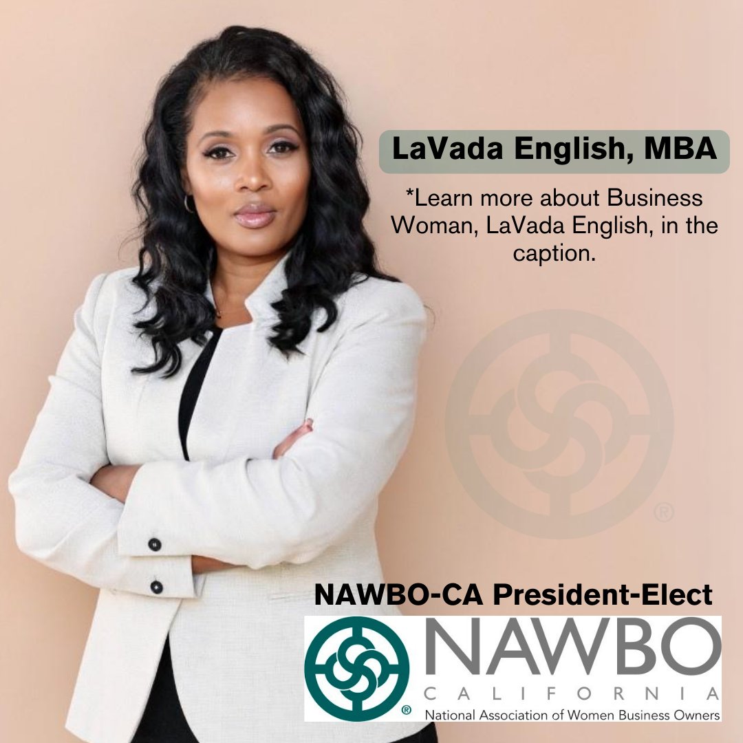 Meet Business Woman, @EnglishLavada!🌟 CEO, MBA, Author, Mother of 3. LaVada brings a contagious enthusiasm to her work! Even without mentioning education, titles, or accolades, LaVada knows she is enough and kicks “IMPOSTER SYNDROME” to the curb! #NAWBO #NAWBOCA #BusinessWomen