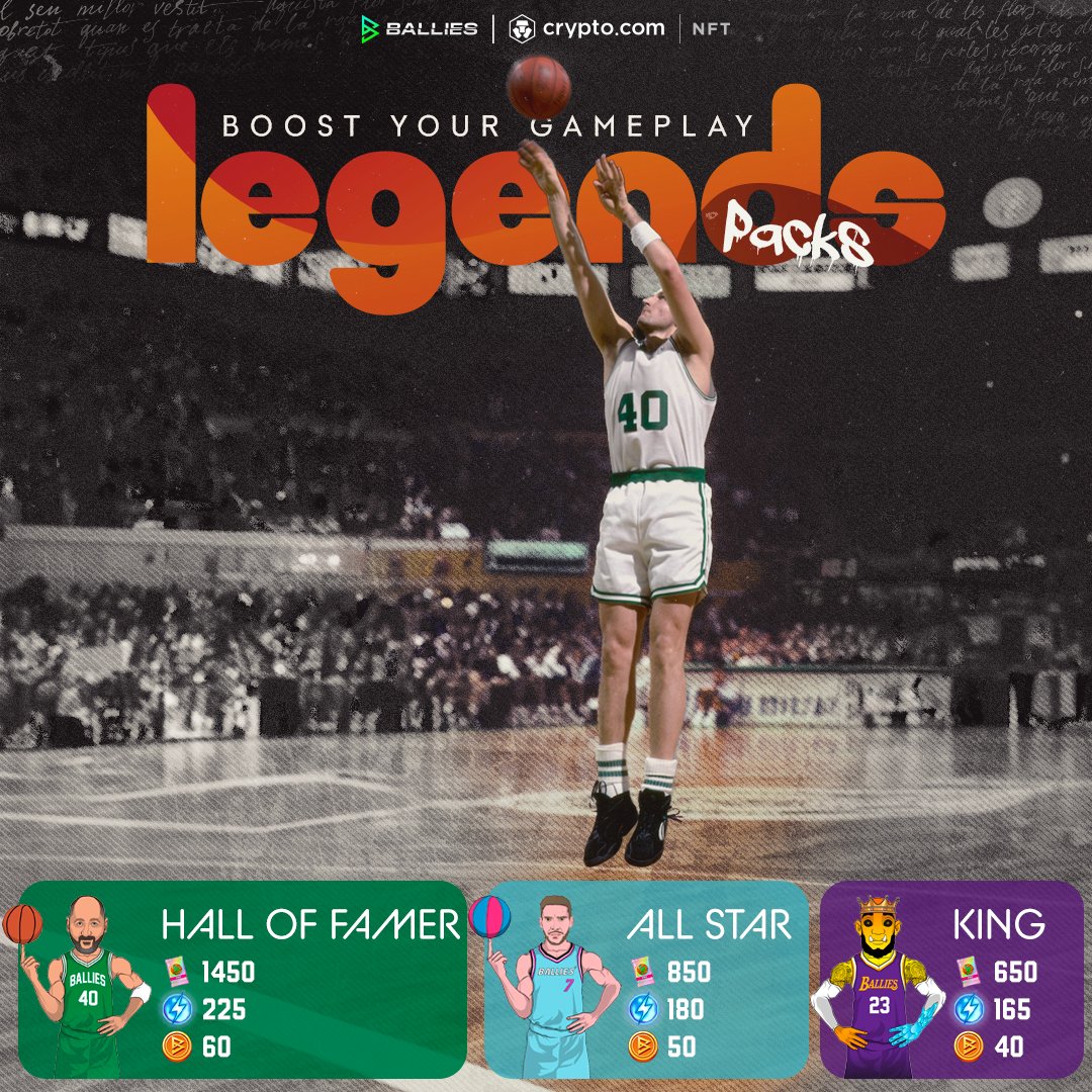 🚀 Legends Packs $49 sale starts on Feb 12!

✨ Meet Ballies ambassadors at Goran Dragic's Farewell Game!
🌪 Upgrade your #Ballies game with: Battle Cards, Energy &amp; Coins 
🏆 Compete in tournaments (next prize pool 6.5k USD)

🏀Rarities: LeKing, All-Star, Hall of Famer

🧵 1/4