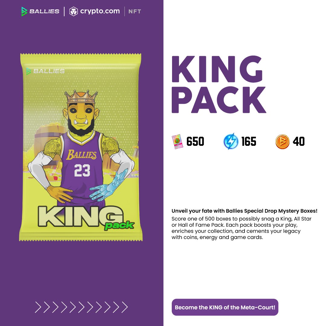 👑 Brace yourselves for the King!

🔥 Inside the NFT: 650 Battle Cards, 40 Coins, 165 Energy
✨ Probability 66%
🌟 Mystery box (promo: buy 3, get 1 Ballie Diva free)
🎮 Standard price 100$

🚀 #LeKing #LegendsPacks #NBA #Crofam