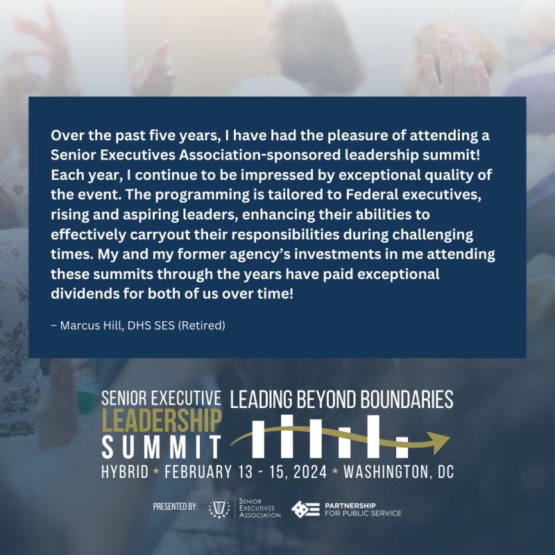 The 2024 Senior Executive Leadership Summit hosted by the Senior Executives Association (SEA) & @publicservice, will inspire, develop, and connect leaders across government, with a focus on Senior Executive Service (SES) members. Register here: bit.ly/SEASUMMIT2024