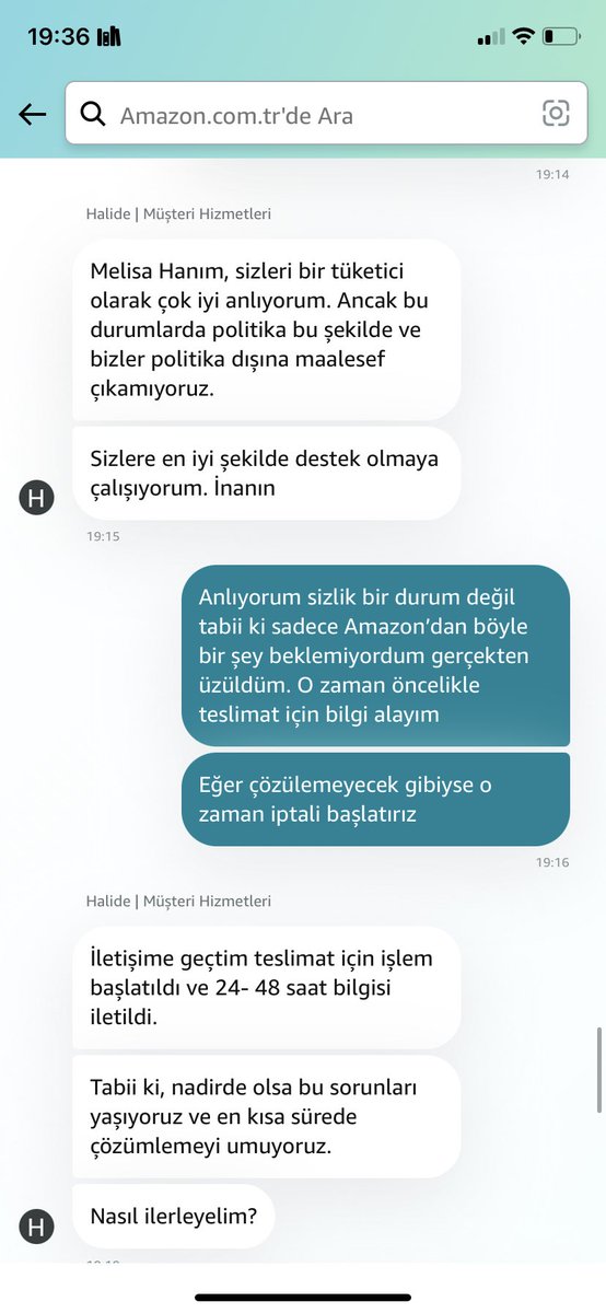melisaaydins's tweet photo. @AmazonHelp Evet iletişime geçtim. Soldaki dünkü görüşmem, sağdaki ise bugünkü. Anlayacağınız müşteri hizmetleri de yardımcı olmuyor @AmazonHelp https://t.co/0Su4rZNW9P