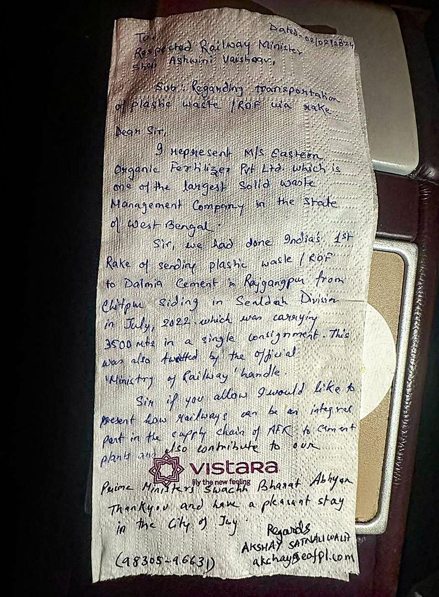 asuvathaman's tweet photo. கமிஷன் இல்லை! 
ரெக்கமெண்டேஷன் இல்லை ! 
லாபி இல்லை! 

மாண்புமிகு மத்திய அமைச்சர் @AshwiniVaishnaw அவர்களை விமானத்தில் கண்ட தொழில் முனைவோர் ஒருவர்  டிஷ்சு பேப்பரில் ஏழுதி கொடுத்த விண்ணப்பம் பரிசீலிக்கப் பட்டு பணிகள் முன்னெடுக்கப் பட்டுள்ளது. 

Jai Modi Sarkar ! 

https://t.co/xnxqhVXmg4