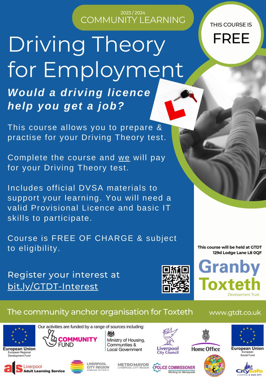 GTDT_Liverpool's tweet image. Let us get you on the road! 🚗🚗🚗
Our Driving Theory course is FREE for most people and we even pay the fee for your test.
Places available - so register now or let your friends know.
bit.ly/GTDT-Interest
@liverpool_als 
#drivingtheory
#whywait