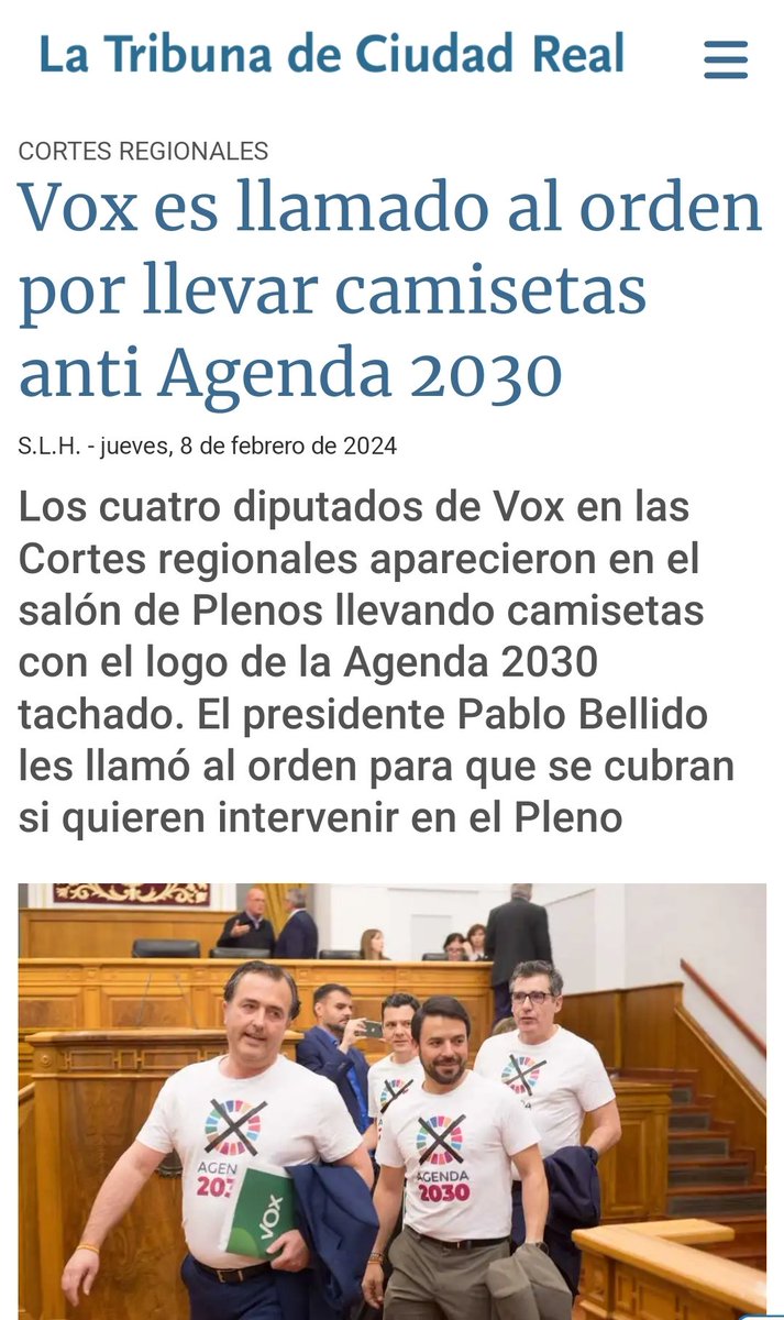 Todo el apoyo a nuestros diputados en las cortes de Castilla la Mancha
#StopAgende2030 
#VOXConElCampo 
#LoNuestroPrimero 
latribunadeciudadreal.es/noticia/z51778…