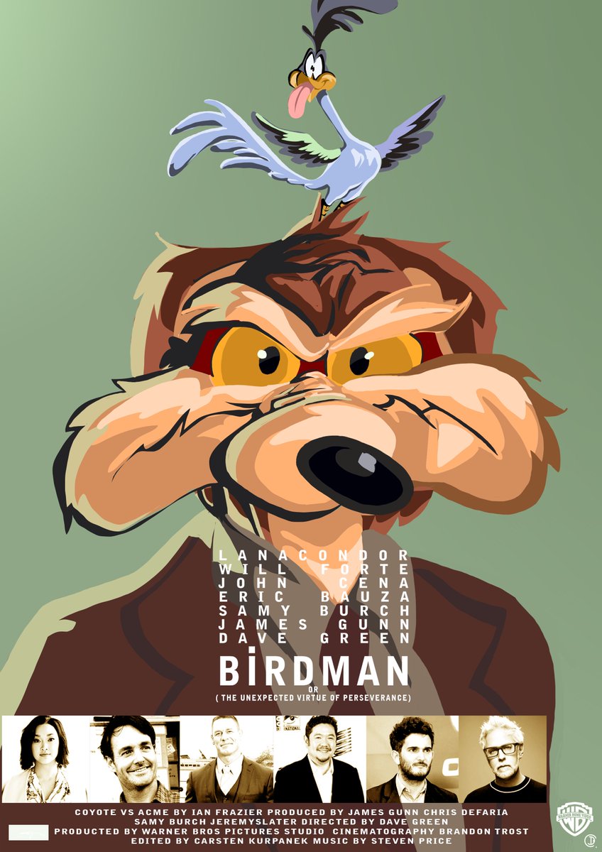 Inspired by <a href="/bauzilla/">Eric Bauza</a> latest message, and on @ofcthismeanspod fertile imagination, here's a parody of the birdman poster in reference to <a href="/dgreenmachine/">Dave Green</a> 's #CoyoteVsAcme movie. #LooneyTunes  
#ReleaseCoyoteVAcme 🧲