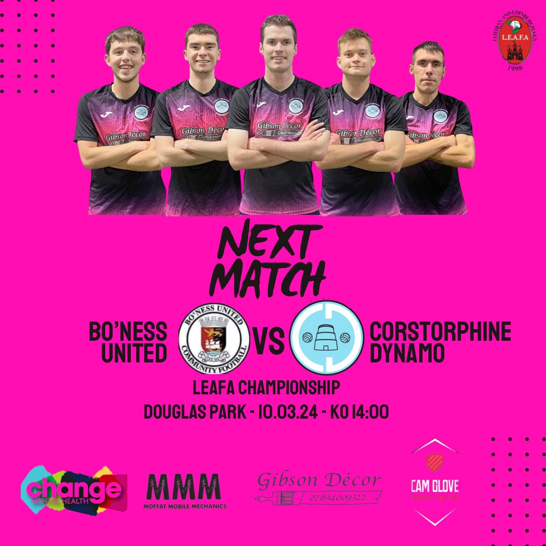 AMS|

Next up we play Bo’ness United Ams in the <a href="/LeafaOfficial/">Official_LEAFA</a> Championship

📆 - 10/02/24
🗺️ - Douglas Park, Bo’ness
⏰ - 14:00 KO