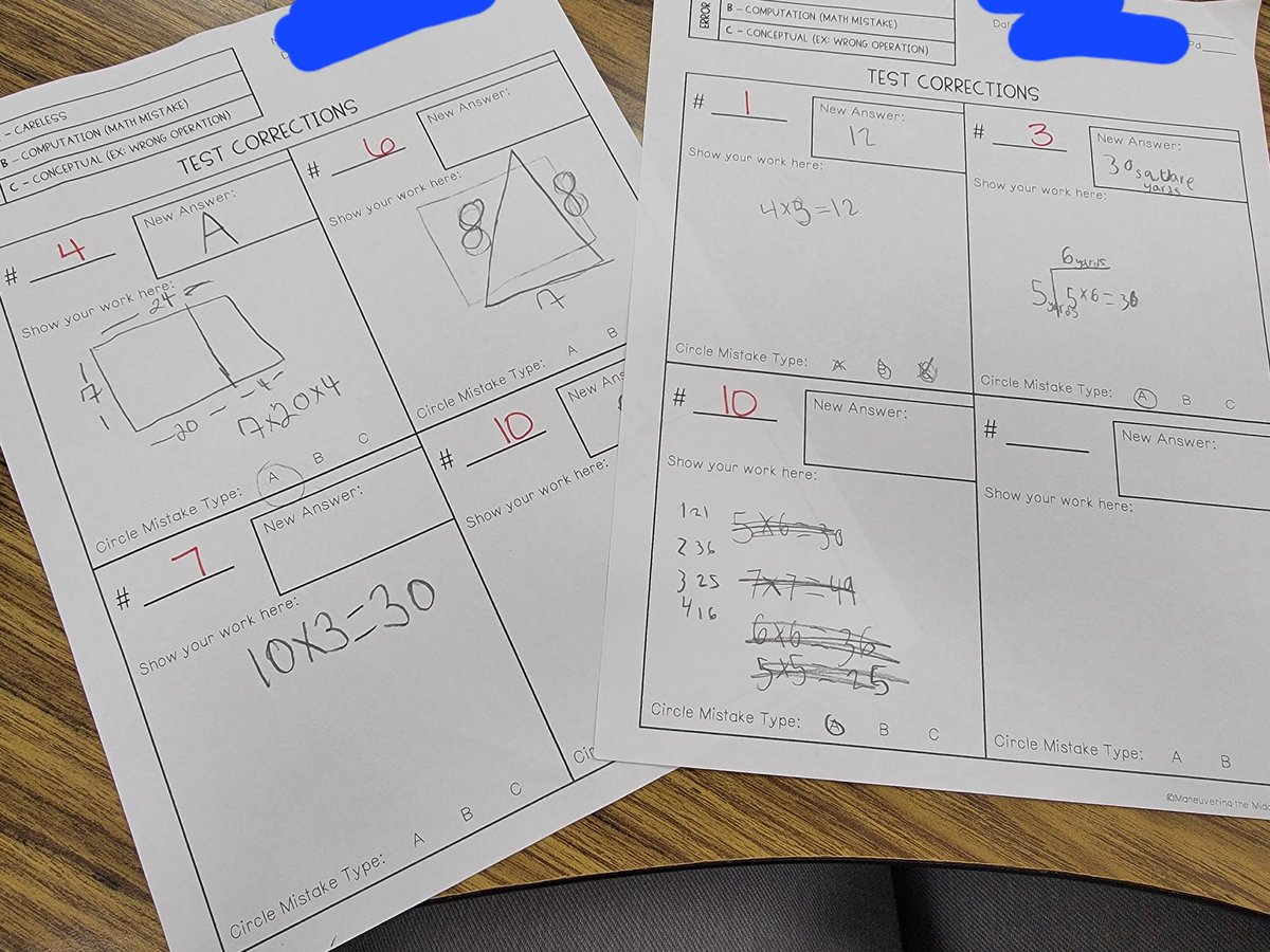 beth_seese's tweet photo. Thanks to Manuevering the Middle for this test corrections, which my students used as an error analysis for their last test @claremont_elem #NoBeariers #ErrorAnalysis https://t.co/50i4KvHFPv