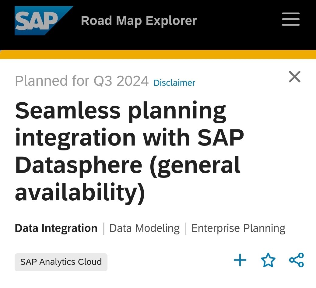 JefBaeyens's tweet image. 🔥 #sapanalyticscloud Seamless Planning with #sapdatasphere is finally on the roadmap for Q3 2024! 🔥
roadmaps.sap.com/board?PRODUCT=…