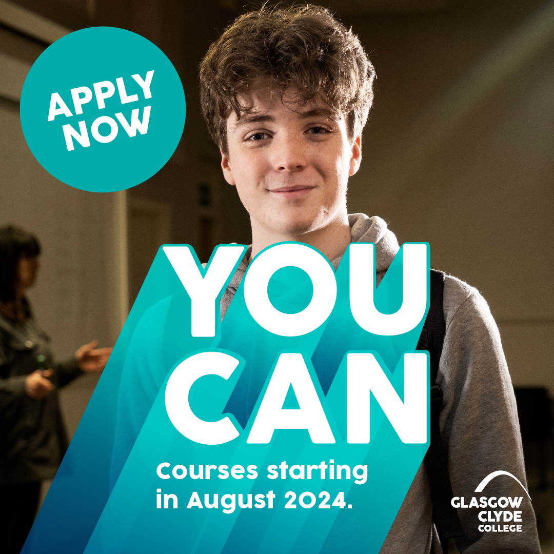 Whatever you want to achieve YOU CAN do it right here at Glasgow Clyde College!

Apply now for courses starting in August ➡️ bit.ly/309XhTx

#YouCan #StudyWhatYouLove #StudyatGlasgowClydeCollege #GlasgowClydeCollege #AugustCourses