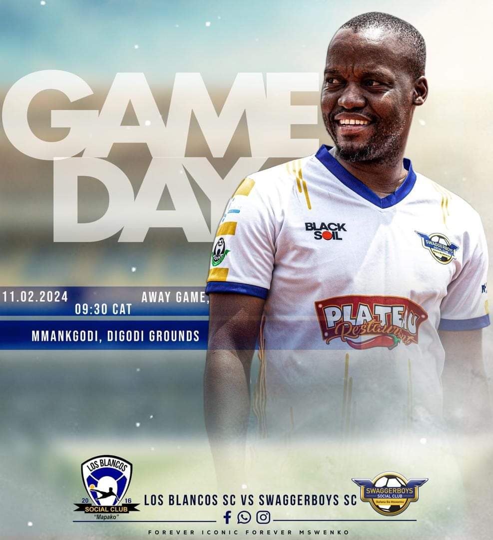 🚨🚨Mswenko Nation Invincible Season Ambition takes us to Mmankgodi 🚨🚨

Los Blancos Social CLUB  SC  vs Swaggerboys SC 

🗓️ 11 February 2024 ⛅ 🌼

📍 Mmankgodi 🏟️

⏰ 09:00HRS Kickoff ☀️ 🫡

Don't forget a bottle of water 🍶💧and sunscreen🧴

#wechasequalitynotclicks