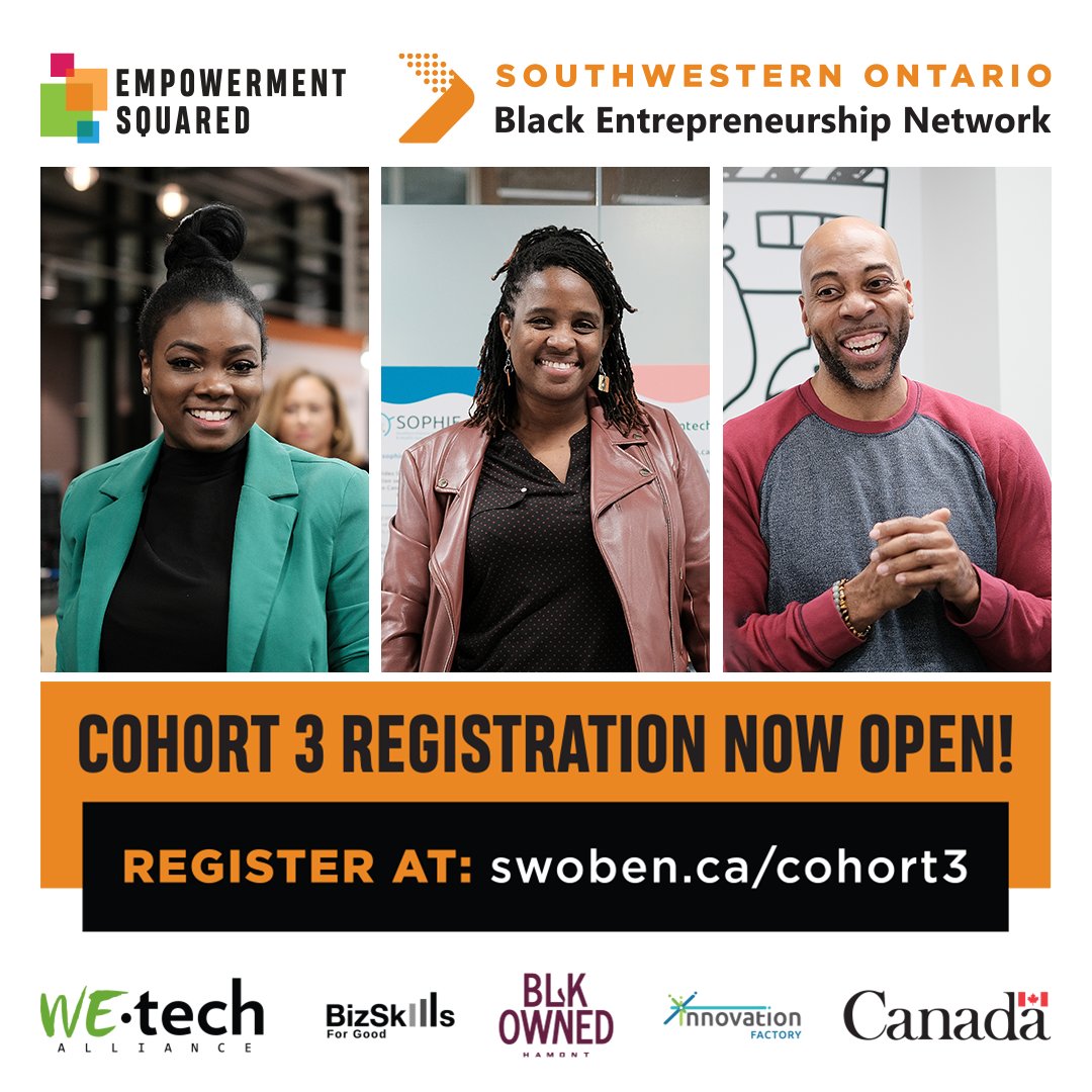 The Southwestern Ontario Black Entrepreneurship Network (SWOBEN) is pleased to announce registration for Cohort 3 is now open! Learn more and sign up at swoben.ca/cohort3