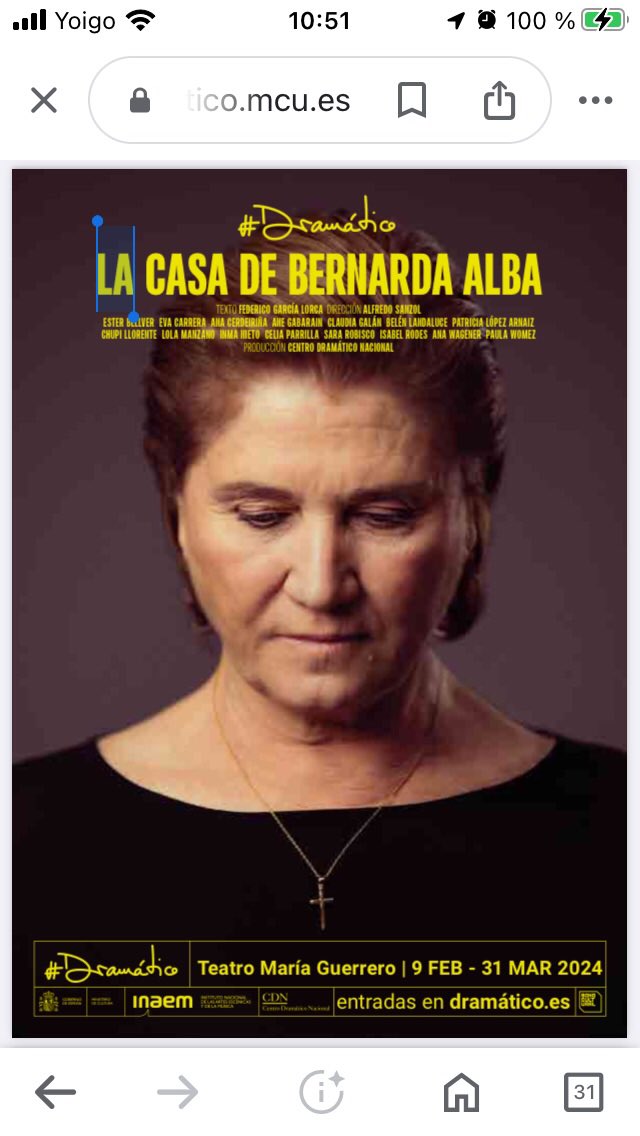autenticoteatro's tweet photo. Mi mes febrero teatral VII:
@centrodramatico 
#LacasadeBernardaAlba @InmaNieto7 @ana_wagener @esterbellver @Lacerdeirinya @Claudia24039 @patricialopez_a @lolactriz @SaraRobisco @blancanyon 
#Elteatrodelaslocas @LolaBlascoMena @Nieves__Soria @AVelascoActor https://t.co/MgFPmeMIQs