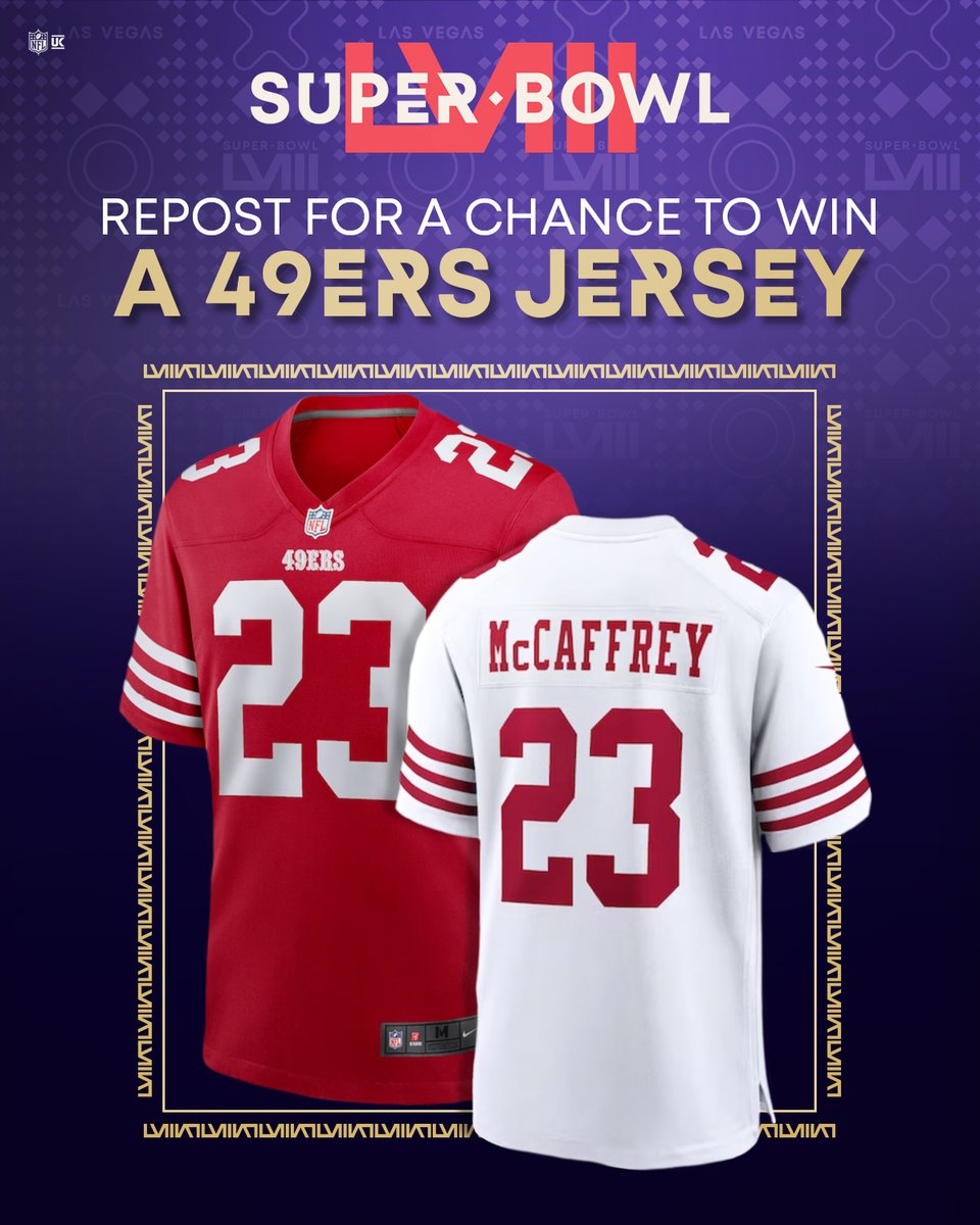 NFL UK & Ireland (@nflukire) on Twitter photo Repost for your chance to win a <a href="/49ers/">San Francisco 49ers</a> jersey! #FTTB
T&Cs apply, UK&IRE entries only. Winner will be announced after Super Bowl LVIII. Repost for your chance to win a <a href="/49ers/">San Francisco 49ers</a> jersey! #FTTB
T&Cs apply, UK&IRE entries only. Winner will be announced after Super Bowl LVIII.