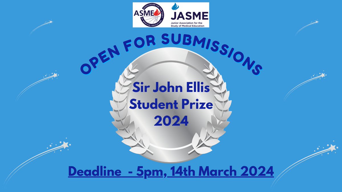 📣The JASME Sir John Ellis Student Prize 2024 is now open for submissions! 📅Closing date - 14th March 2024. Click here to apply ➡️ow.ly/KnWs50Qzh4z @jasme_uk @tasme_uk @mistapage @ChairASME @Megan_EL_Brown #MedEd #asmeawards