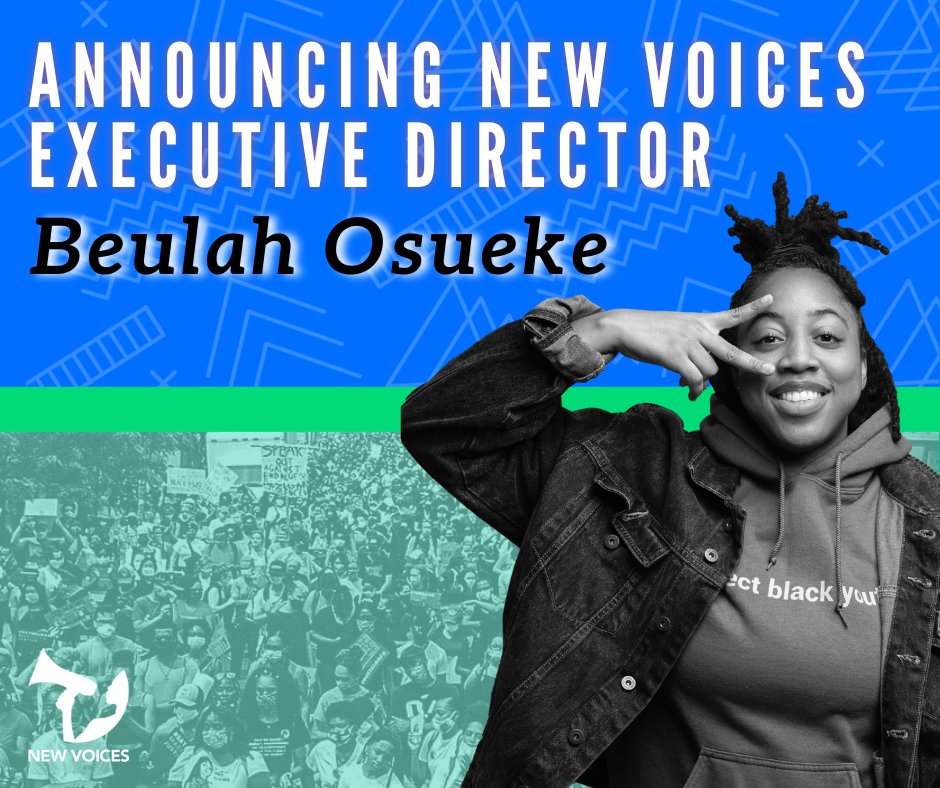 We are beyond excited to announce that Beulah Osueke has been named the organization’s permanent Executive Director! Read the announcement at newvoicesrj.org