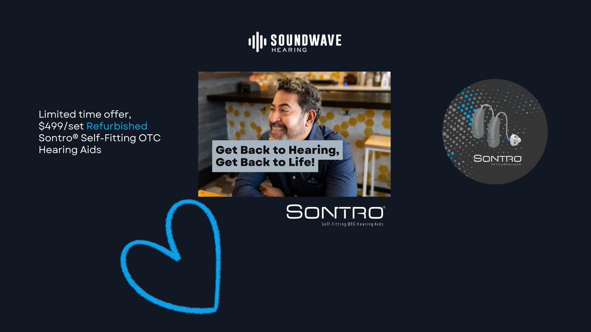 hearsoundwave's tweet image. 💖 Our Refurbished Sontro® Self-Fitting OTC Hearing Aids are now available for just $499/set for a limited time only! 😍
hubs.ly/Q02jT_v10
 #GiftOfHearing #BetterHearing #OTCHearingAids
 #SoundwaveHearing