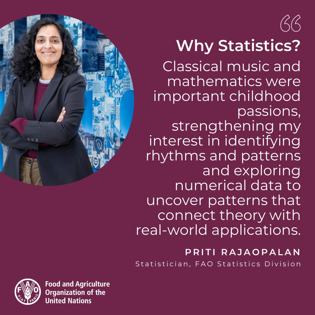FAOstatistics's tweet photo. Today we celebrate #WomenAndGirlsInScience &amp; #womeninSTEM by celebrating @FAO #WomeninStatistics

@FAOStatistics Priti Rajaopalan explains how  her love of classical 🎶&amp; 🧮 led her naturally to the study of statistics

#StatisticsTwitter #StatisticsX https://t.co/HI6krM49wZ