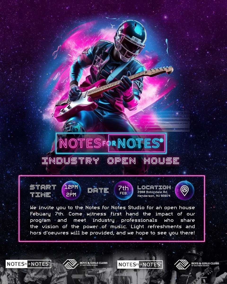 creaтe.dιgιтal мυѕιc (@createdigmanpub) on Twitter photo INDUSTRY OPEN HOUSE | <a href="/NotesforNotes/">Notes for Notes</a>
It has been a week of continued youth empowerment through music ✔️ Thank you to all that supported & attended.
Visit notesfornotes.org for more ways to engage our mission. 🎶
#SuperBowl
#notesfornotes #boysandgirlsclub #lasvegas INDUSTRY OPEN HOUSE | <a href="/NotesforNotes/">Notes for Notes</a>
It has been a week of continued youth empowerment through music ✔️ Thank you to all that supported & attended.
Visit notesfornotes.org for more ways to engage our mission. 🎶
#SuperBowl
#notesfornotes #boysandgirlsclub #lasvegas