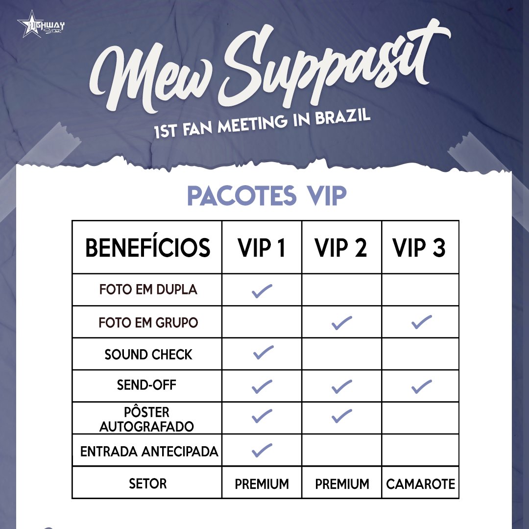 followhwstar's tweet photo. 🚨 Confira as opções de ingressos e pacotes VIP para a fan meeting do #MewSuppasit no Brasil:

Os ingressos custam a partir de R$150 e estarão à venda a partir de ✨SÁBADO AO MEIO-DIA✨
👉 Se cadastre na @Shotgunbrasil e salve o link de compras: https://t.co/q7HTPghQKb https://t.co/LtQ9bfVbpL