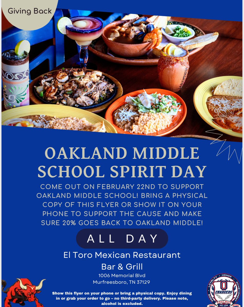 OMS Spirit Night at El Torro Feb 22nd ALL DAY!! Come out and get your chips and salsa on!!!