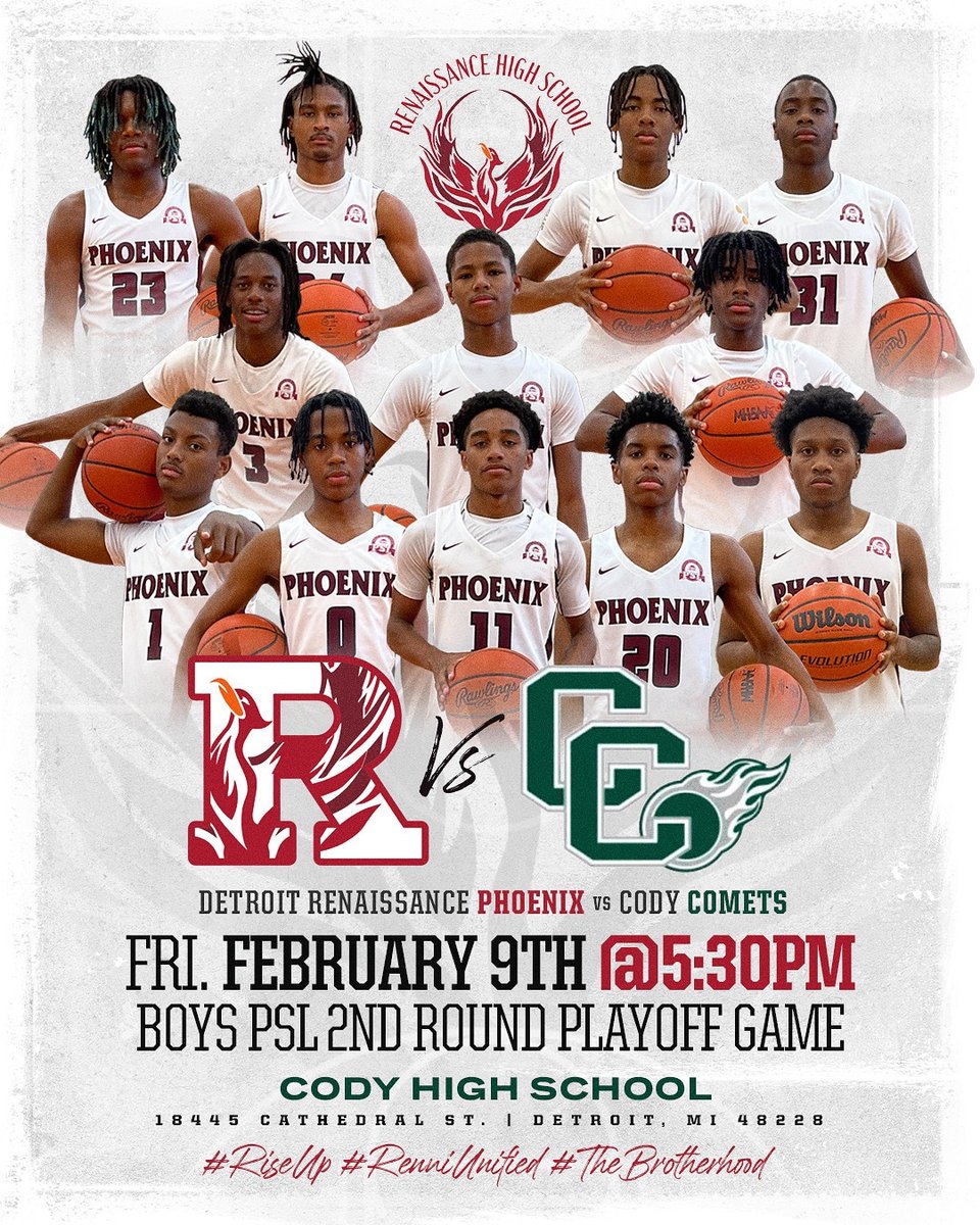 Friday at Detroit Cody High School. Come out and support your Renaissance Phoenix and the @DpscdA Playoffs!!! #RenniUnified #RiseUp
