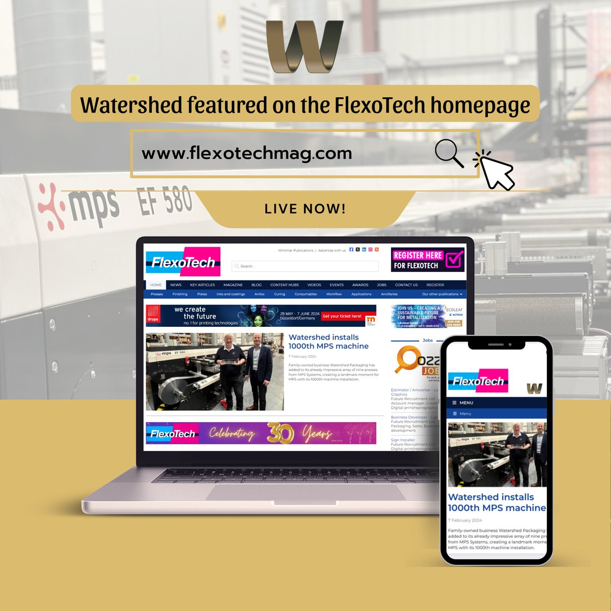 watershedpkgltd's tweet image. We are extremely excited to be featured on the home page of @FlexoTechMag today discussing our relationship with @MPSSystemsbv and their 1000th machine installation newly commissioned at our headquarters in Leeds!

flexotechmag.com/news/56605/wat…

#flexotech #homepage #printing #MPS