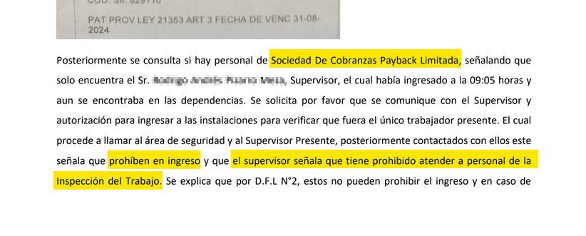 ¡PROHÍBEN INGRESO DE FISCALIZADORES!

Alerta sobre prácticas preocupantes en Sociedad De Cobranzas Payback Ltda. (Empresa de <a href="/RipleyChile/">Ripley</a>). 

Prohibir y bloquear el acceso de la Inspección del Trabajo plantea serias preguntas sobre el respeto a los derechos laborales. Desafía