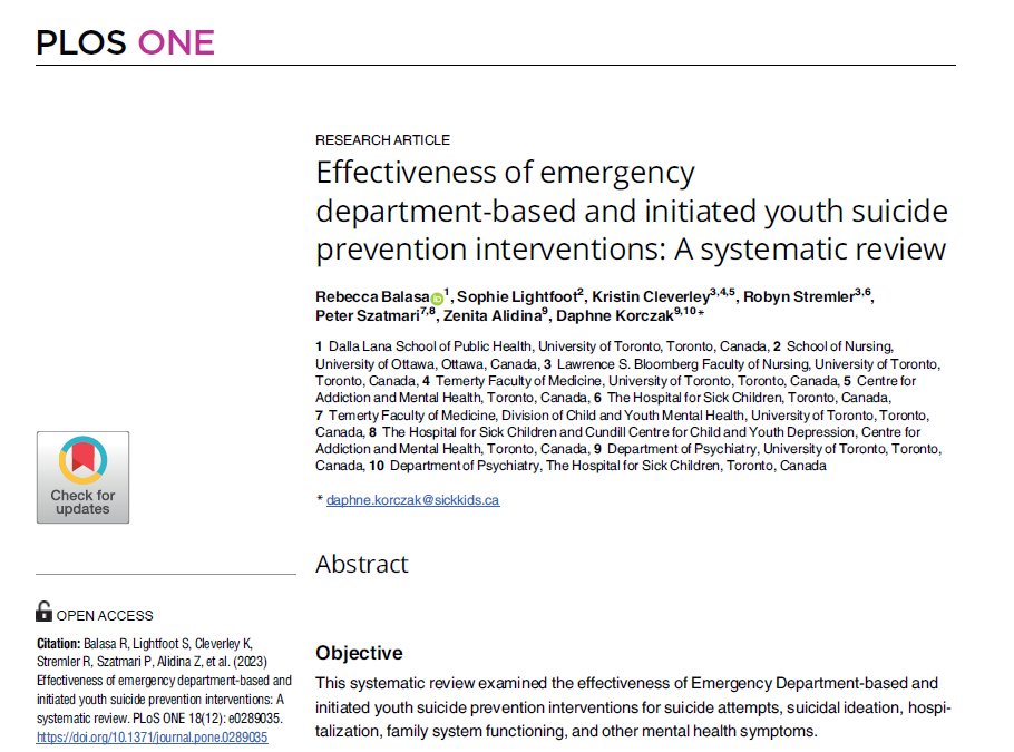 We reviewed the effectiveness of emergency department-based and initiated suicide prevention interventions in a recently published article. You can access it below to learn more: doi.org/10.1371/journa… #CundillatCAMH