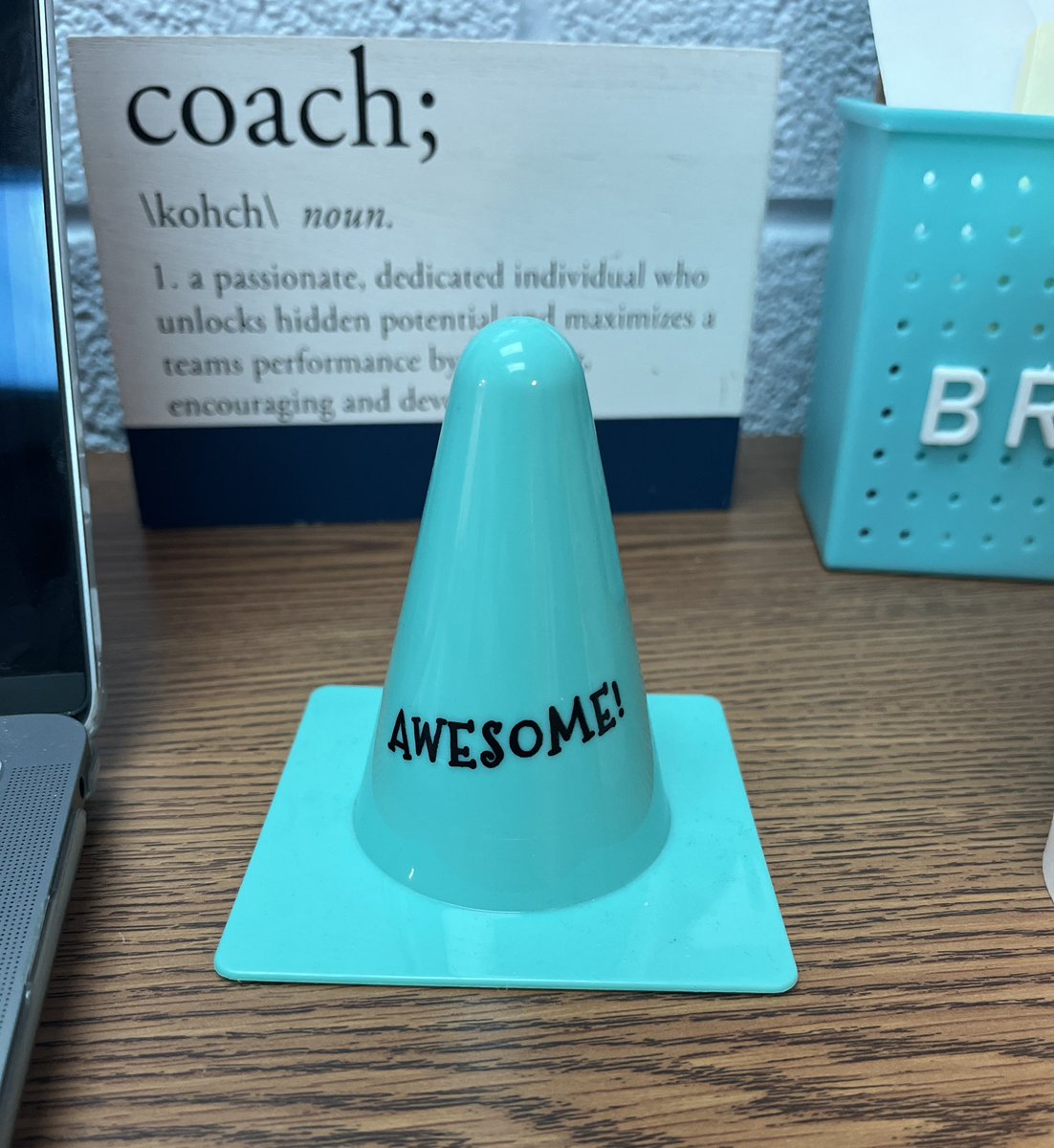 Lester teachers pass these cones around throughout the week! I was lucky enough to have one put on my desk! It made me smile and made my heart happy! It’s even my favorite color! Thank you to whoever dropped it off! #lechooseshappy #dg58pride