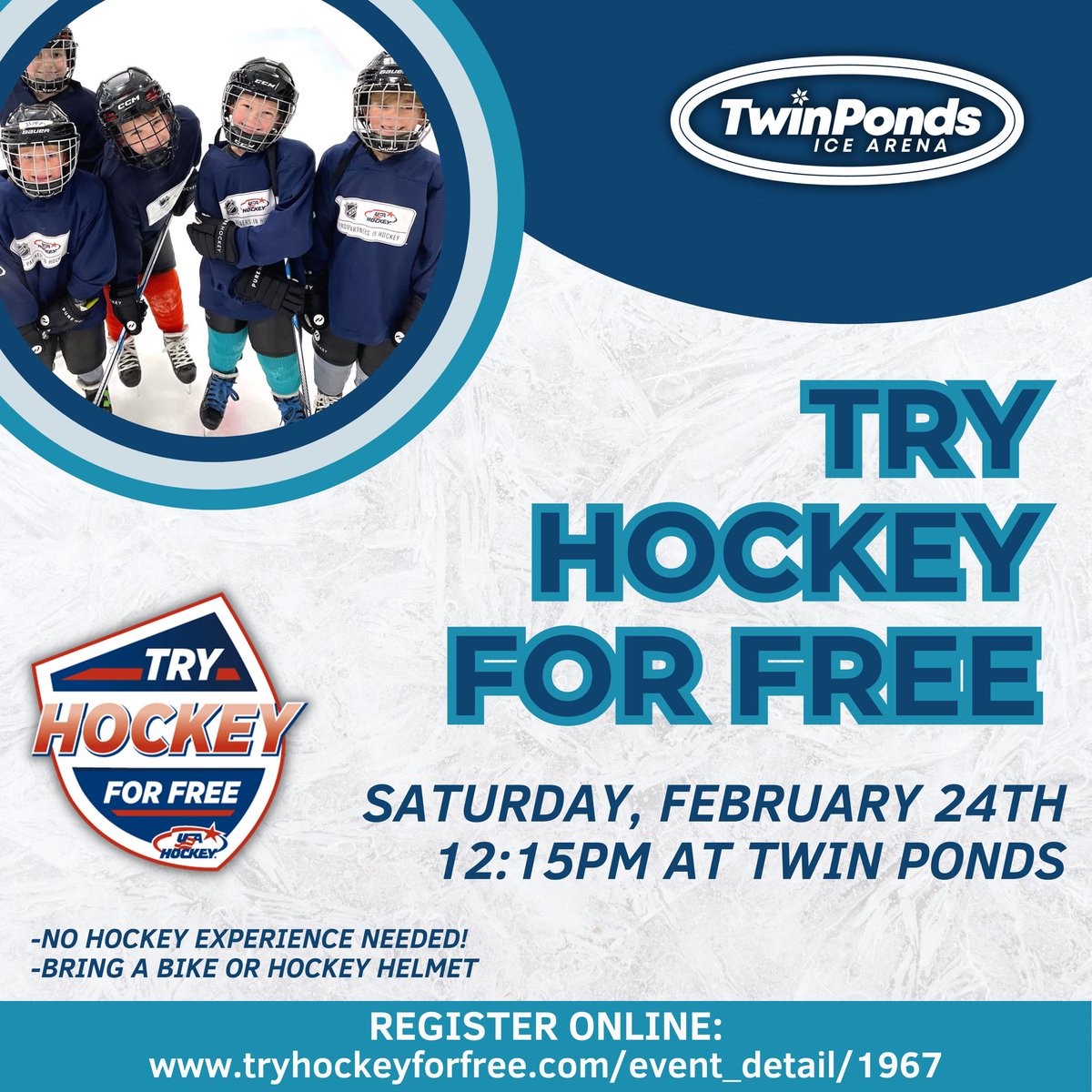 📣Around 2 weeks until our Try Hockey For FREE Event, Saturday Feb 24th at 12:15pm!

🏒New Year, New Skill! Discover the excitement of the ice! Lace up your skates, grab a stick, and let’s kick off the year with a slapshot of fun! Must pre-register ⬇️

tryhockeyforfree.com/event_detail/1…