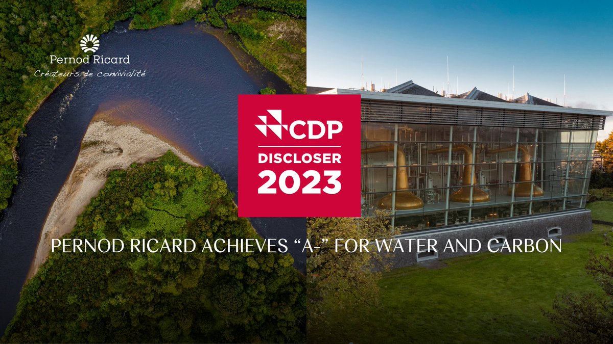 Pernod Ricard has scored A- for both water and carbon in the @CDP (Carbon Disclosure Project ) Water Security and Climate Change reports. This is a true testament of the Group’s efforts to reduce our environmental impact and share progress transparently.