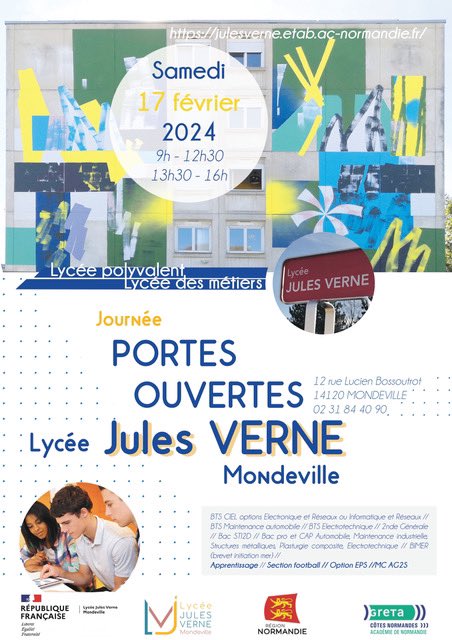 Journée portes ouvertes : samedi 17 février 2024, venez découvrir les formations proposées au Lycée Polyvalent Jules Verne ! <a href="/lyc_julesverne/">Lycée Jules Verne - Mondeville</a>