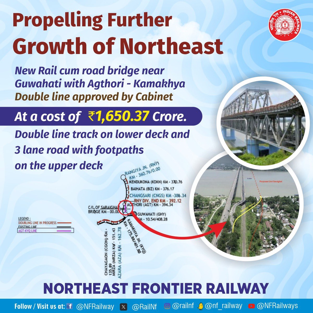 ParimalSuklaba1's tweet photo. Railway connectivity has witnessed unprecedented growth in Northeast under the able guidance of Hon'ble PM Shri @narendramodi ji led government. 
This latest Union Cabinet approval of the 8.35TKM long doubling of railway line between Agthori & Kamakhya is a testimony to the priority given by the Union Government towards the development of Assam & Northeast. 

@himantabiswa @AshwiniVaishnaw 
@RailMinIndia