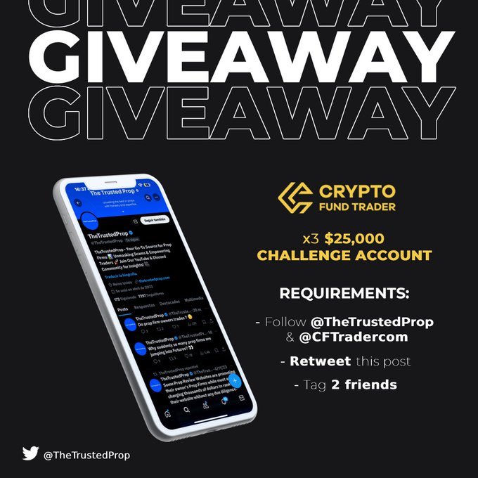 TheTrustedProp's tweet photo. 📢 CFT NEWS !  
Giveaway time ,
Participate and get a chance to win one of the 3 x 25,000$ 

 Requirements
🔹Follow @TheTrustedProp,@CFTradercom, @PropGiveawayBot 
🔹Join us on Discord: https://t.co/s0zJMbiD1V
🔹Like &amp; Repost 
🔹Tag 2 friends https://t.co/DNItfM1NVT