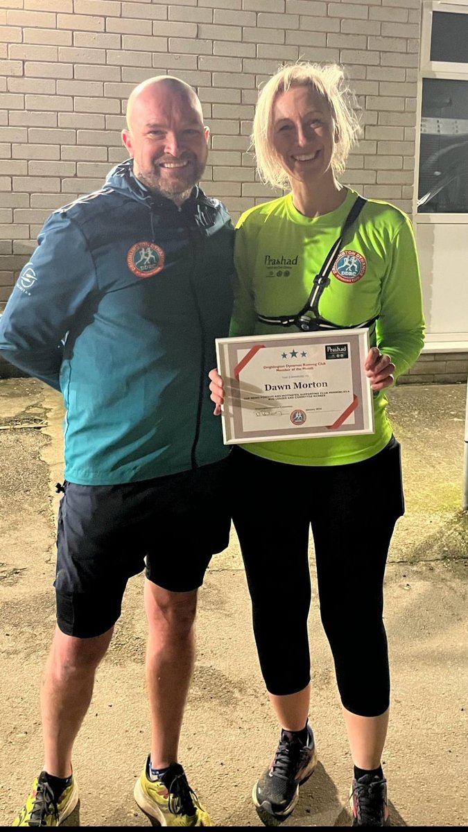 Congratulations to our March 'Runner of the Month' - Dawn Morton 👏 Drighlington Dynamos Treasurer, run leader, always enthusiastic and with a 😀on her face! @dynamosrun @ActiveLeeds