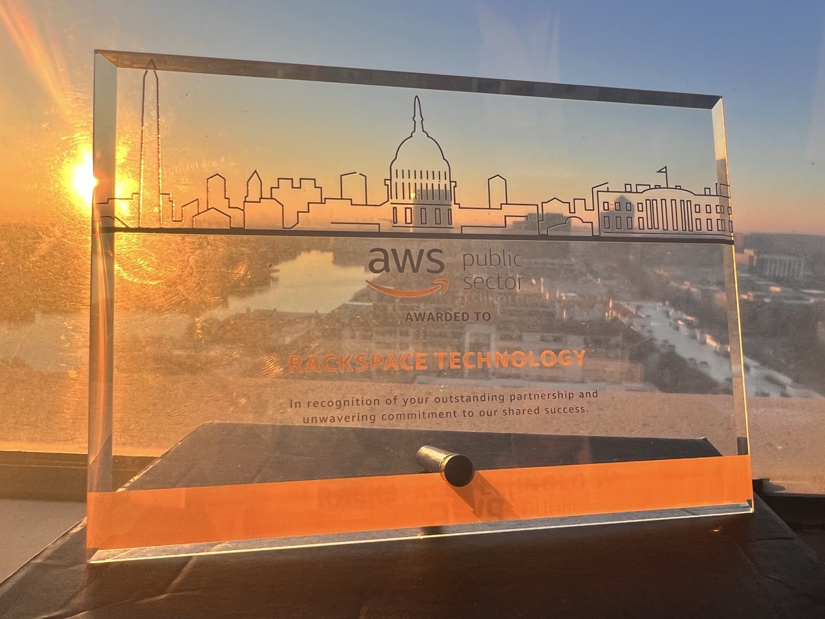 Rackspace's tweet image. Congratulations to our #GovernmentSolutions team for winning this award in the #PublicSector space from @AWScloud! 🎊 Get connected with our award-winning #GovTech team at bit.ly/3MM9r2r.