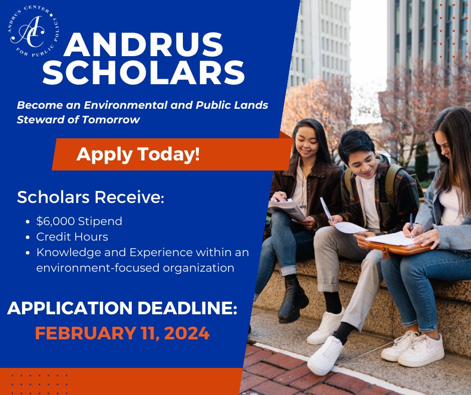 We are still accepting applications for our 2024 Andrus Scholars! This program offers sponsored internships for Boise State students with an environmental focus, providing them with valuable work experience. Apps close 2/11. boisestate.edu/sps-andrus.../… @BoiseState @BoiseStateSPS