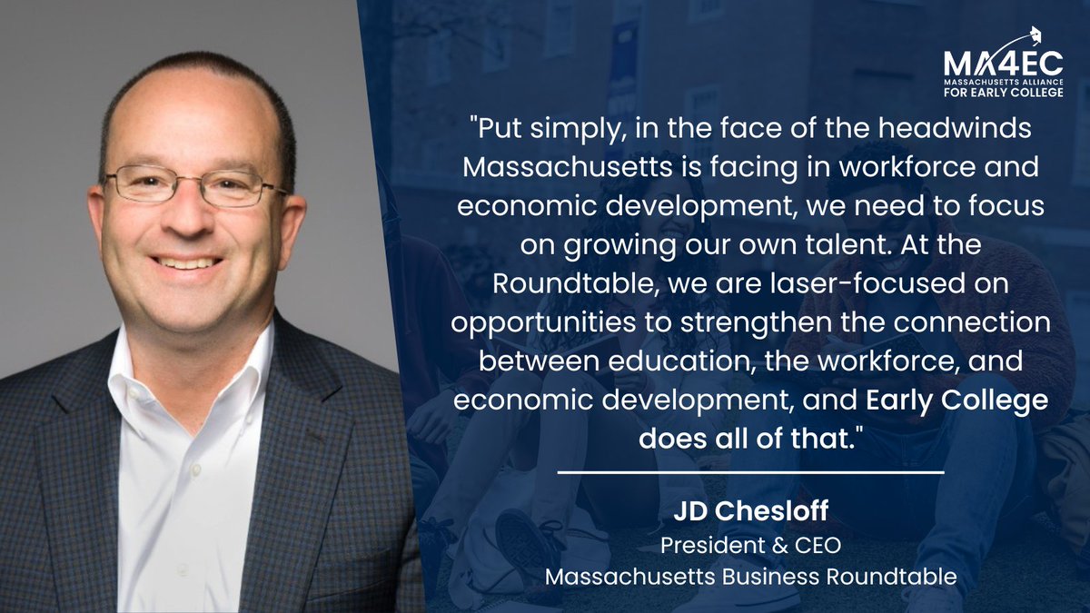 .@MABizRoundtable President & CEO JD Chesloff (@JDChesloff) spoke about the talent shortages Massachusetts employers are facing, and the role #EarlyCollege can play in building robust, durable workforce pipelines in high-demand sectors.