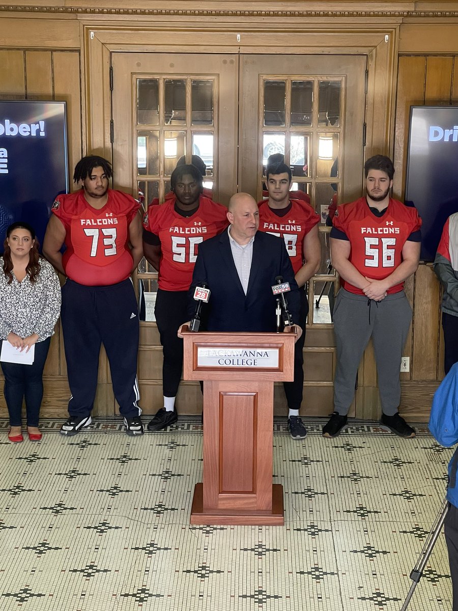 falconssports's tweet photo. Happy to be involved with @LackCountyCR to promote good decisions and safe, sober driving during the weekend. 

Enjoy the Big Game (Go Tig!!!) and don’t drink and drive. 

#GoFalcons // @LCFalconsFB // @LackawannaEDU https://t.co/RLYzHdEQH9