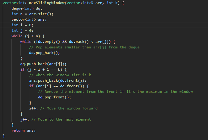 TejasMundhe17's tweet image. We maintain a deque of decreasing elements. When a new element is greater than the back of the deque, we pop elements from the back until we find the correct position to insert the new element. #dsa #leetcodehard