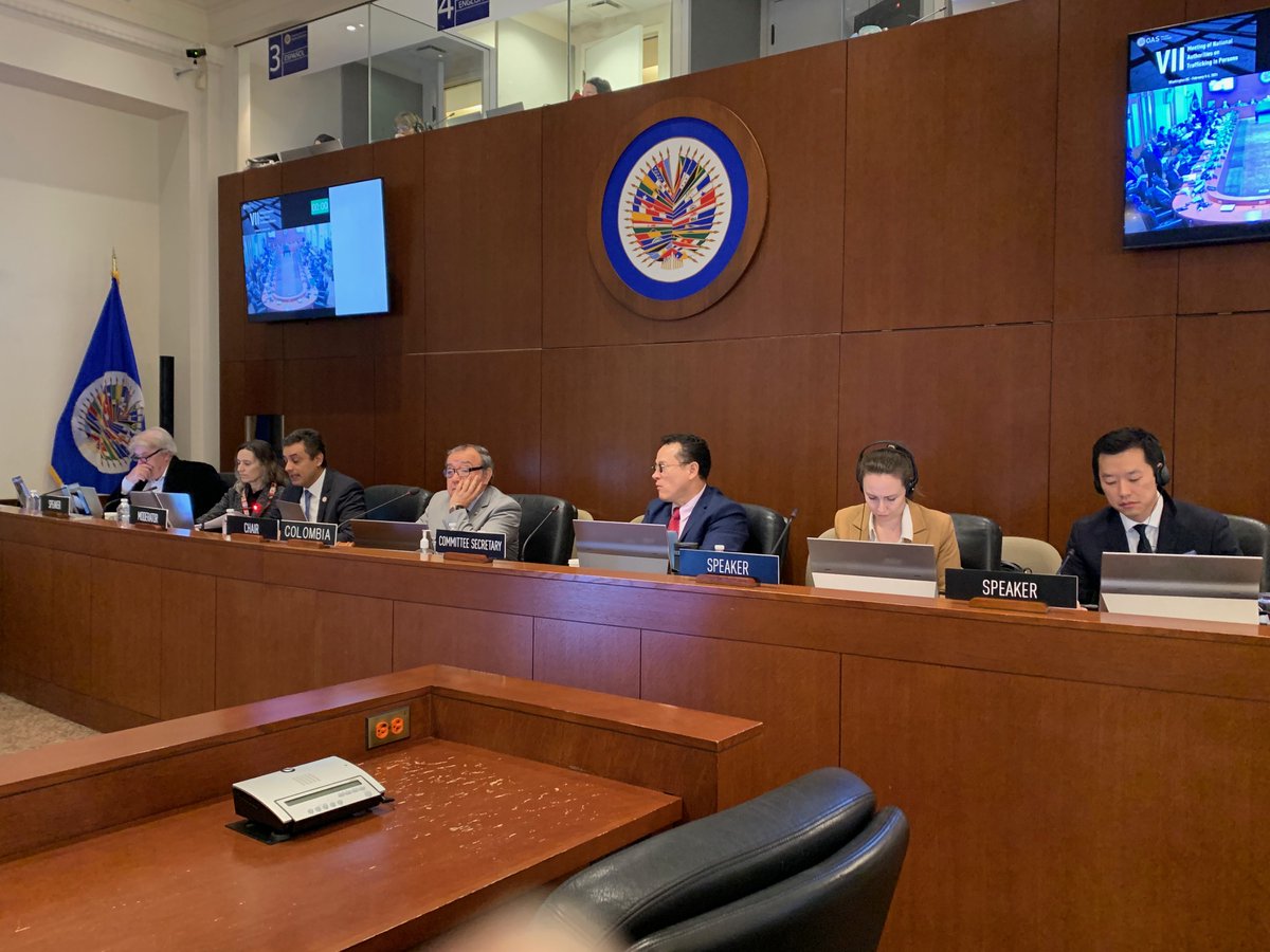 UNUCPR's tweet photo. This week, Government &amp; Multilateral Organizations Lead for the @FAST_Initiative at UNU-CPR, Andy Shen [@andy_s_shen], represented FAST at the third plenary session of @OAS’ 7th Meeting of National Authorities on Trafficking in Persons. https://t.co/W9aFHookwn