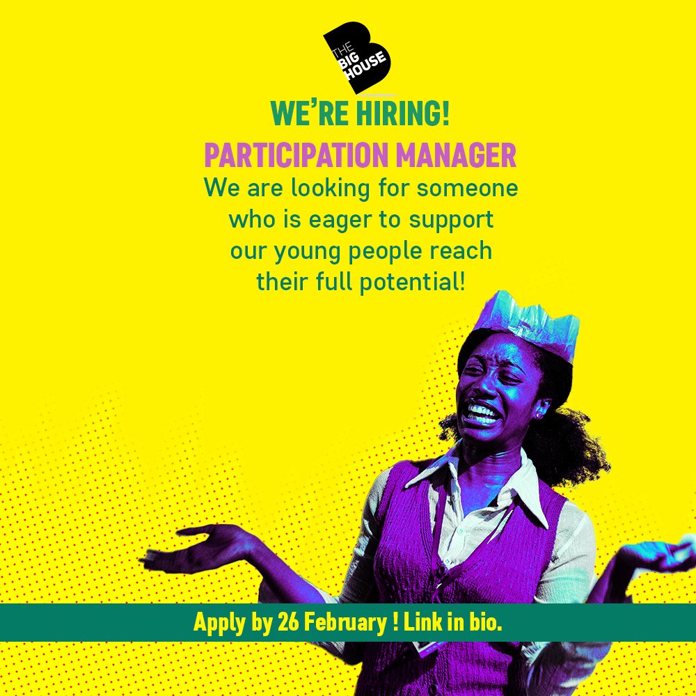 We're hiring! We are looking for a Participation Manager to support our young people in reaching their full potential. Find the full job description here: thebighouse.uk.com/work-with-us/#… #appliedtheatrejobs #londonjobs #recruiting #creativeroles #jobs #charityjobs #thirdsectorjobs