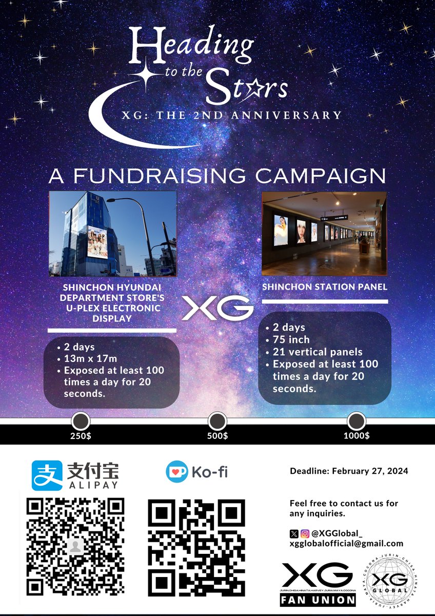 [UPDATE] 20240208

Heading to the Stars 🌟 XG: The 2nd Anniversary

243.59$ (+46.70$)/1000$
🟩🟩⬜⬜⬜⬜⬜⬜⬜⬜ 25% of goal 🔥

Deadline: 19 Days

ko-fi.com/xgglobal

Thank you ALPHAZ for the love towards XG 👽💖

#XG #ALPHAZ