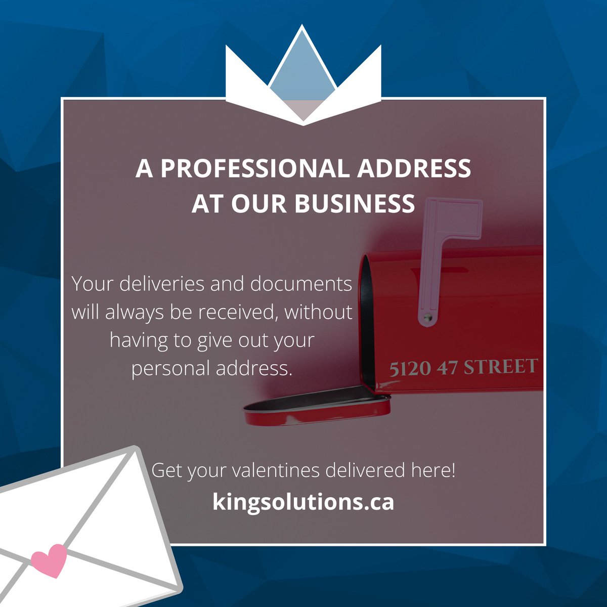 Your new professional mailing address is 5120 47 Street, Leduc.
kingsolutions.ca/solutions/virt…

#youvegotmail #valentines #mailsolutions #mailservice #professionaladdress #kbs #kbscentre #virtualoffice #leduc #downtownleduc #leducbusiness #mainstreetleduc #yeg #business