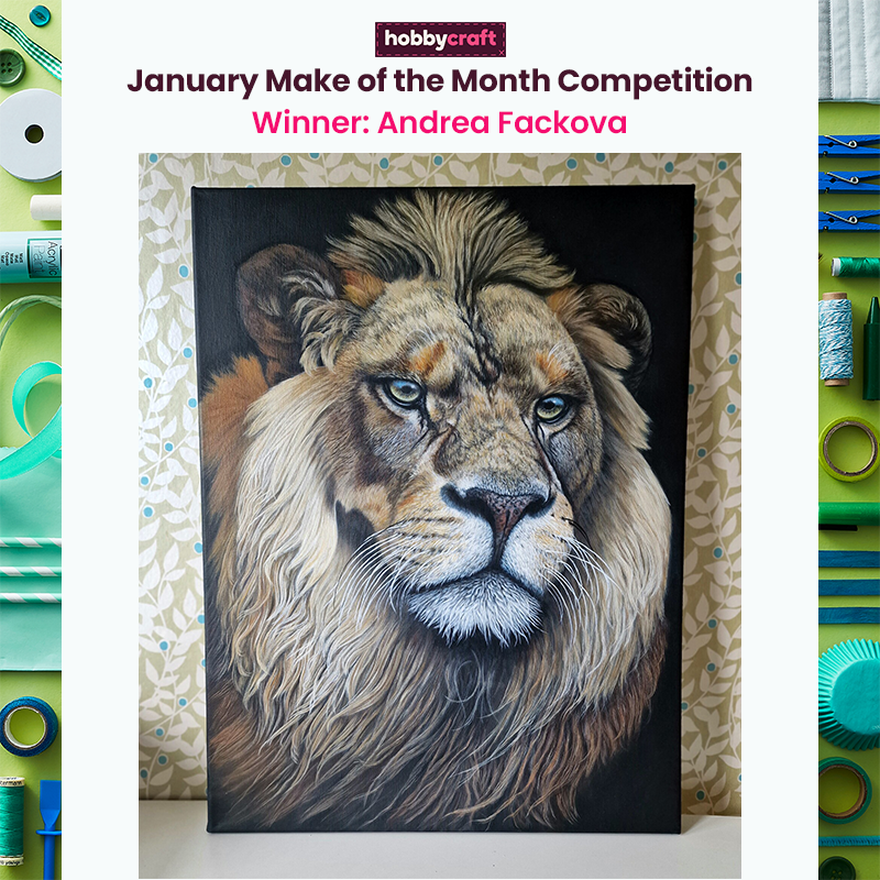 The winner of our Christmas Make of the Month competition is...

Fine By Andy, who created this incredible lion painting! Congratulations, Andrea! 🏆✨

#Hobbycraftt #JanMOTM24