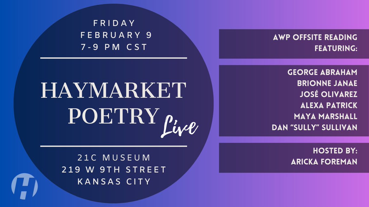 And if you’re in KC this week, join us on Friday for Haymarket Poetry Live with @IntifadaBatata, @BreezyJanae, @_joseolivarez, @GetFreeAlexaP, @mayaamarshall, @whoisdansully, hosted by @arickamarie