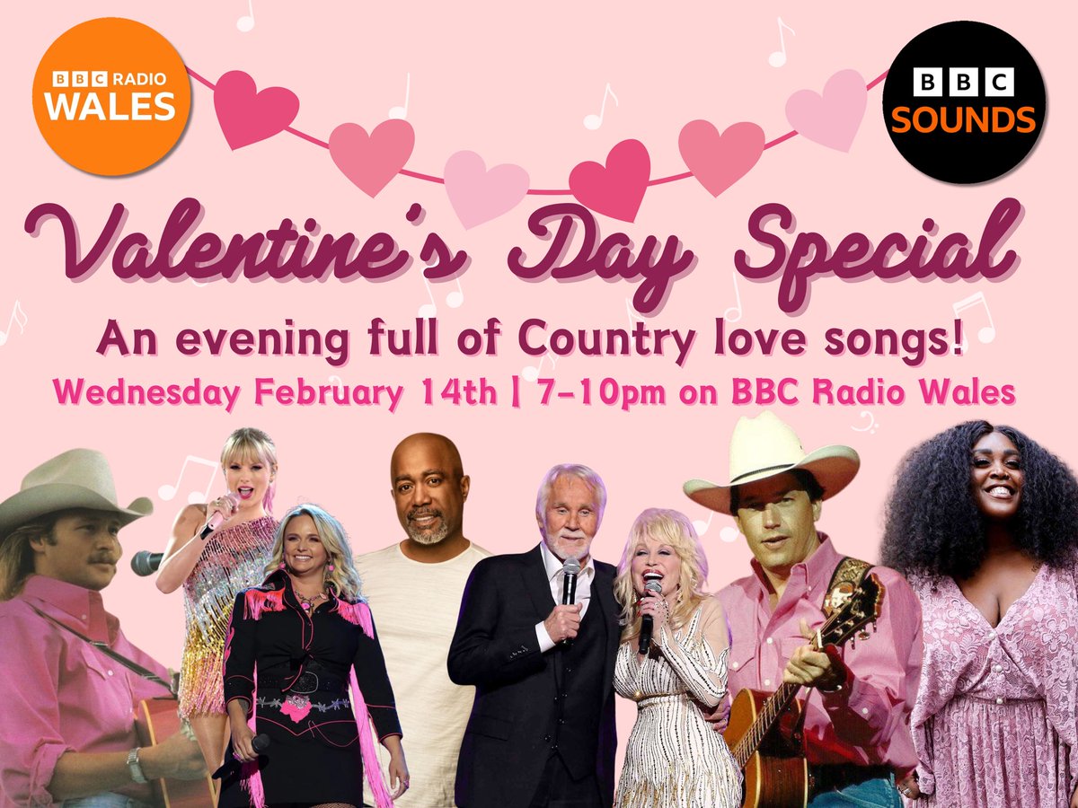 Next Wednesday I will be presenting a Valentine’s Day special of The Country Show on <a href="/BBCRadioWales/">BBC Radio Wales</a> &amp; <a href="/BBCSounds/">BBC Sounds</a> 💘🤠
Whether the love in your life is your partner, child, parent, friend or even pet - I want to know about them 😊
Requests and dedications below ⬇️💖