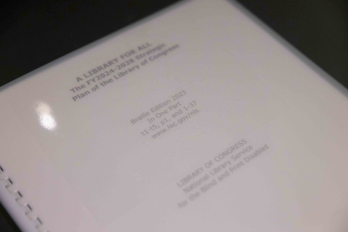 LibnOfCongress's tweet photo. The @librarycongress is committed in connecting, engaging and making sure we remain accessible to everyone.
For the first time ever, our strategic plan is available in braille and ebraille prepared by LOC's National Library Service for the Blind and Print Disabled. https://t.co/v0srdg9LPa