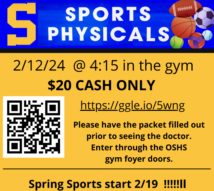 We will be doing sports physicals on Monday, 2/12 @ 4:15 pm! $20 cash and they should have the forms filled out prior to seeing the doctor. ggle.io/5wng