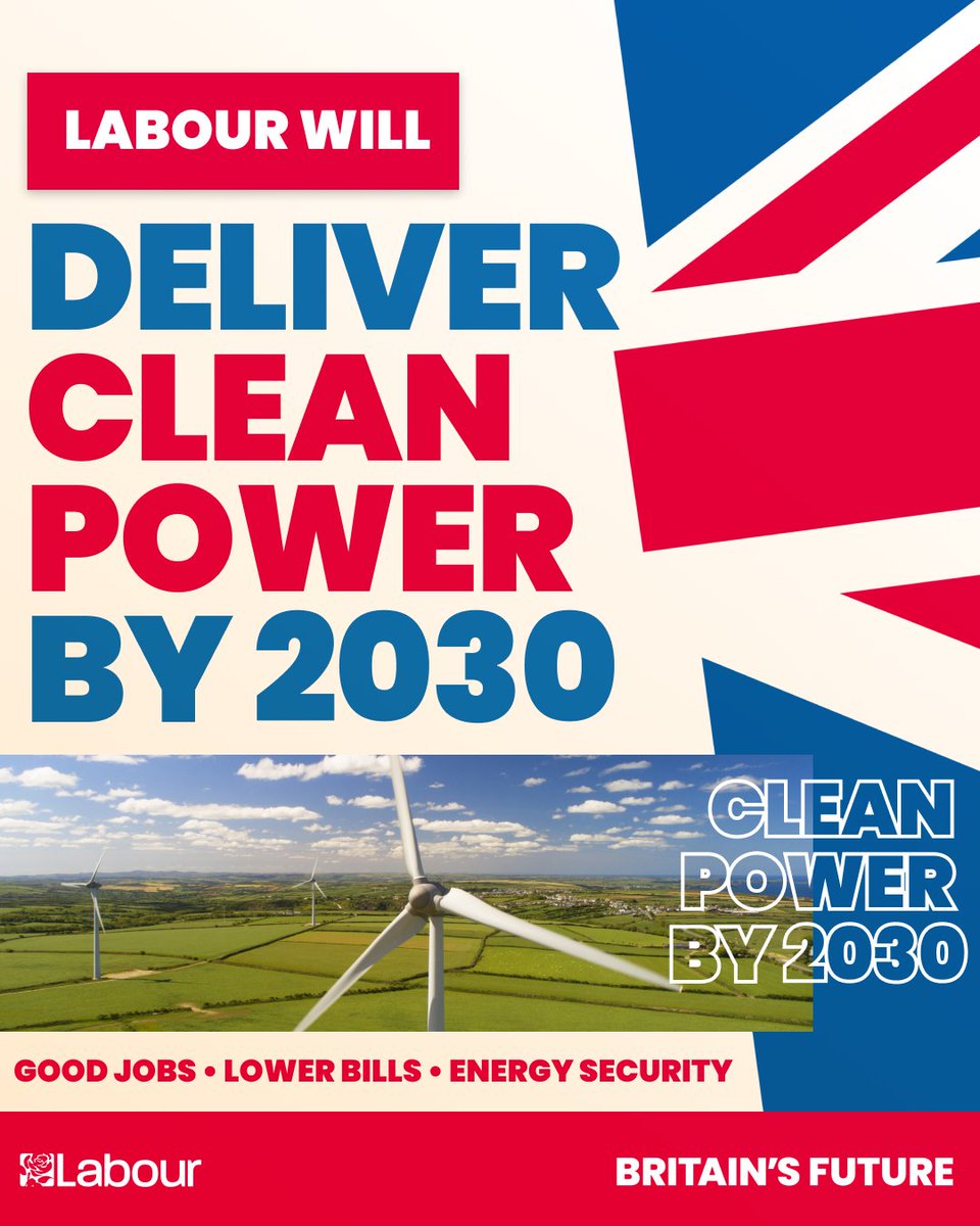 Labour will deliver a decade of national renewal.

Our Green Prosperity Plan is central to that mission. 

It will create good jobs across Britain, cut bills and provide energy security.

Here's how 👇